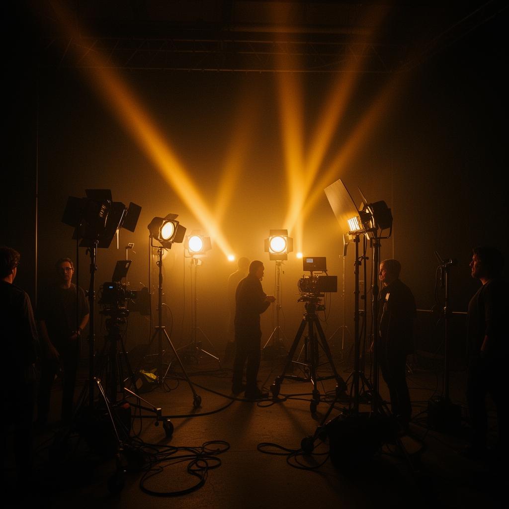 Cinematic lighting on a Malayalam film set , cinematography by Arun Chalil, Kerala